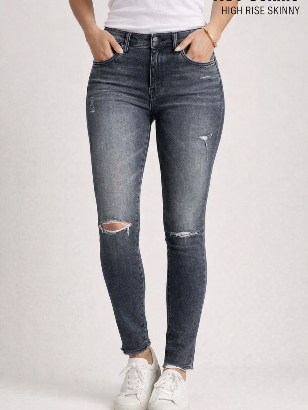Kut from the Kloth Connie High Rise Ankle Skinny Jeans – Distressed Gray Wash 6